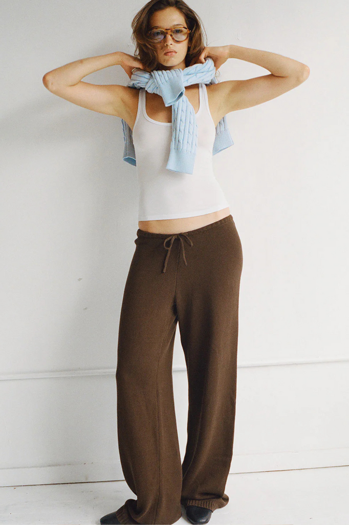 Dark brown cotton knit lounge pants womens