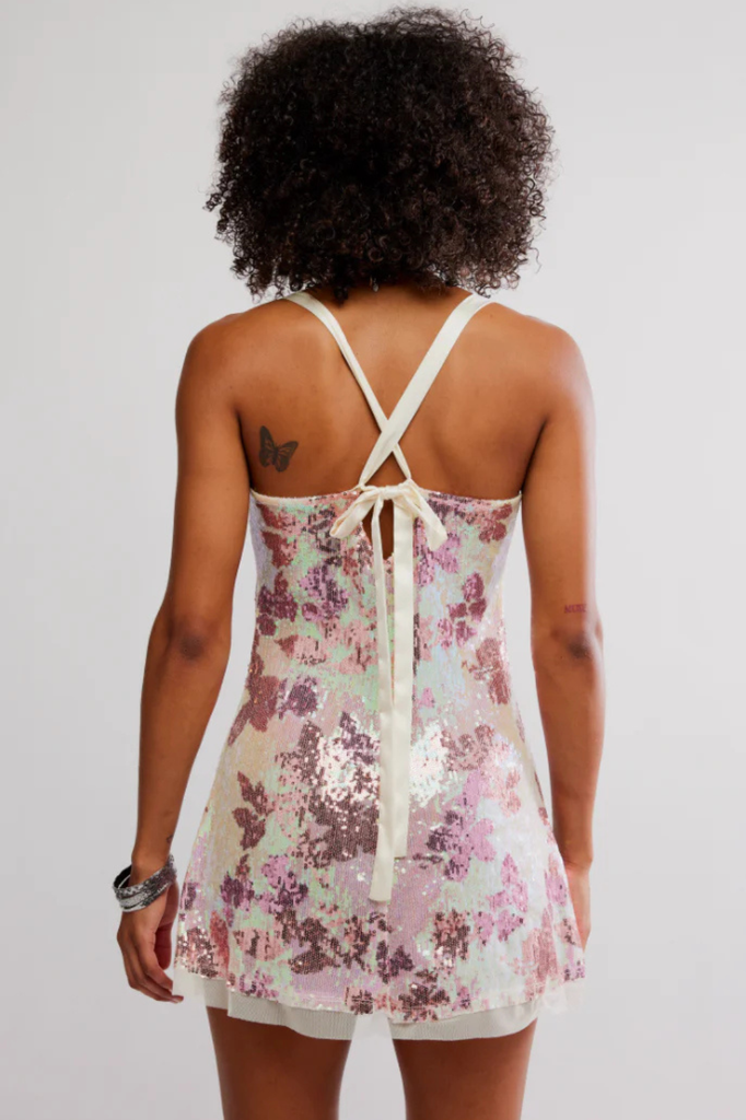 Pink jacquard sequin mini slip dress