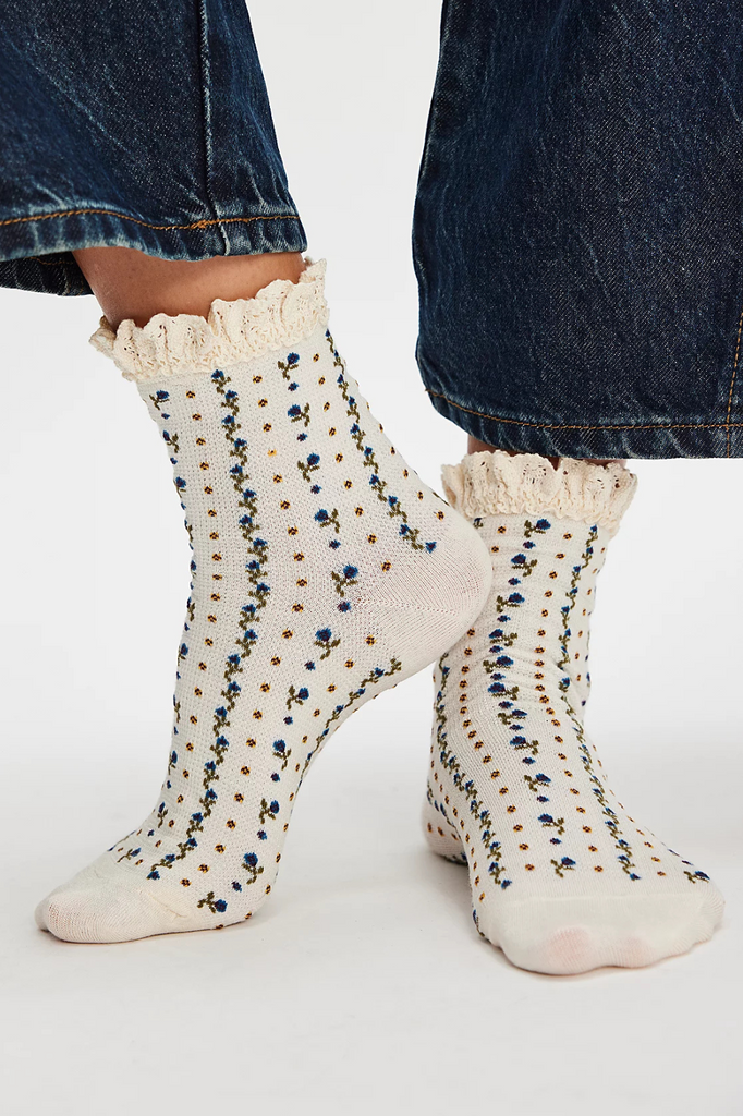 white socks with floral pattern
