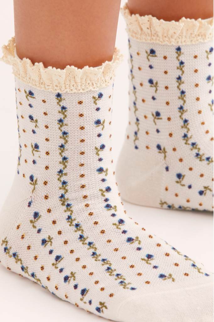 white socks with floral pattern