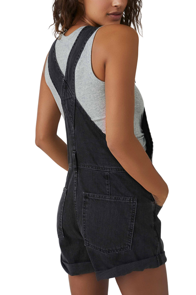 Free people shorts denim overalls in a clean black wash