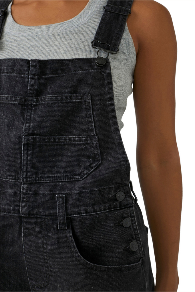 Free people shorts denim overalls in a clean black wash