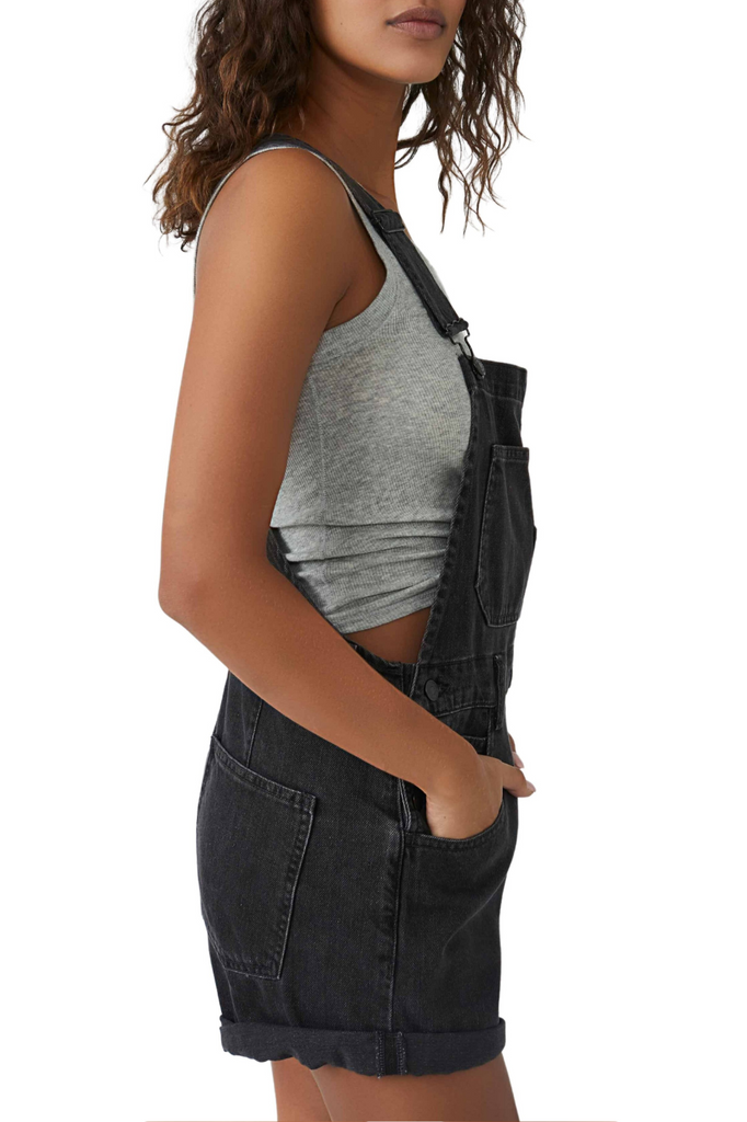 Free people shorts denim overalls in a clean black wash
