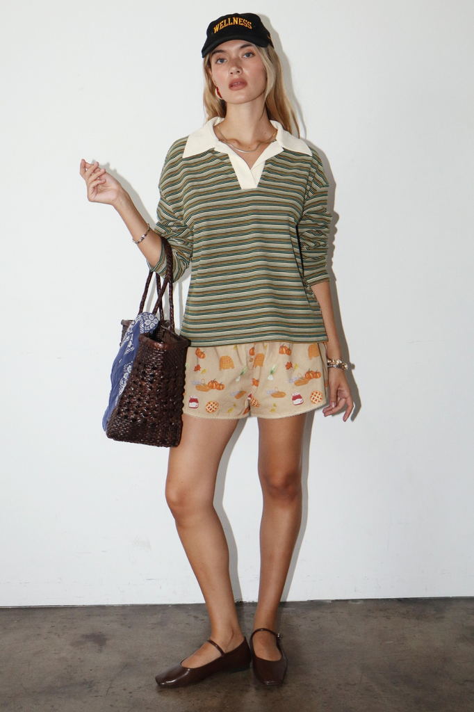 Super soft velour striped long sleeve rugby shirt