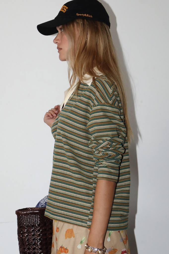 Super soft velour striped long sleeve rugby shirt