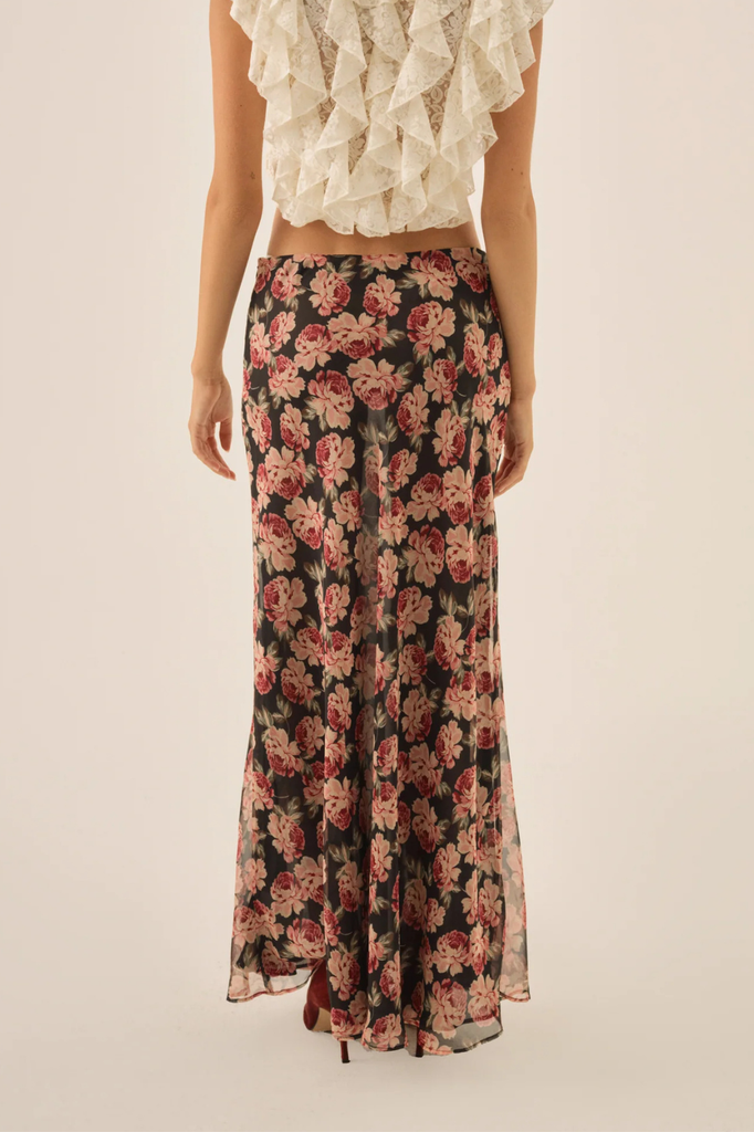 Bias cut floral chiffon maxi skirt