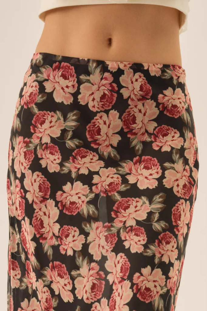 Bias cut floral chiffon maxi skirt