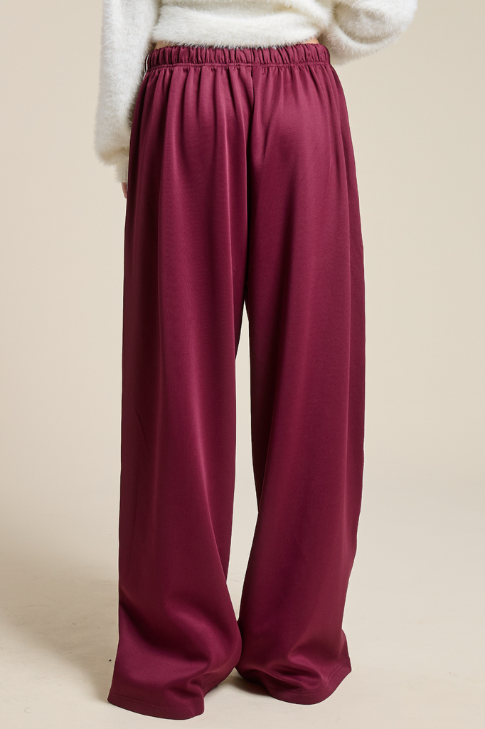 maroon wide leg drawstring track pants 