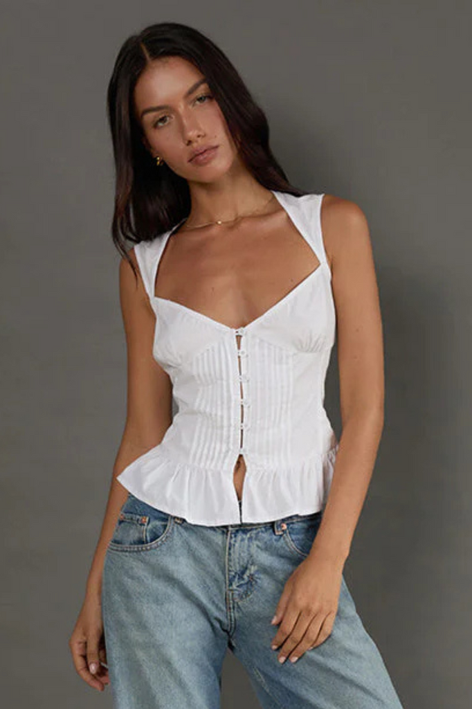 white poplin cotton tank top with peplum hem