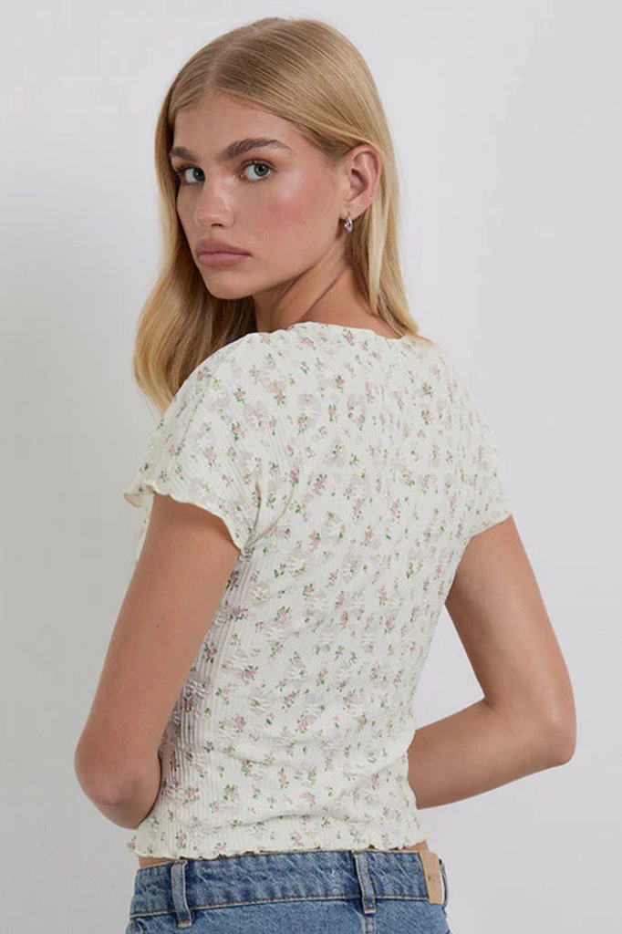 pink floral print lace women's baby tee