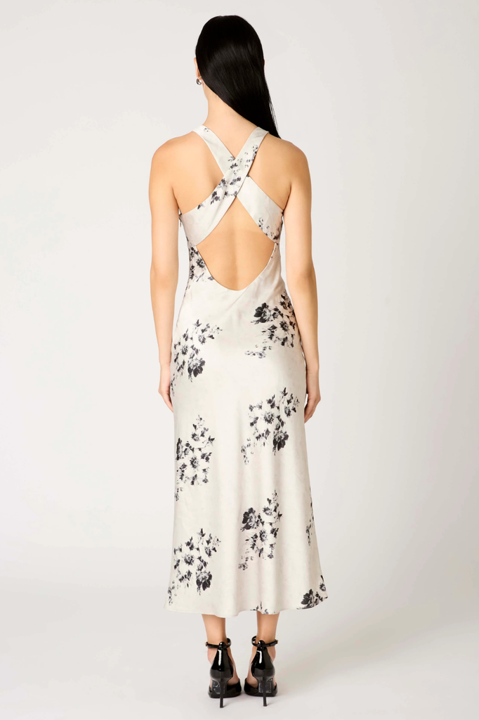 Timeless bias cut satin floral midi dress