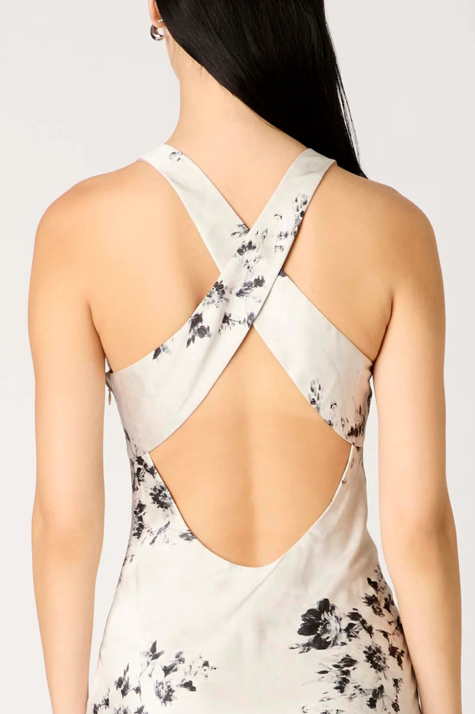 Timeless bias cut satin floral midi dress