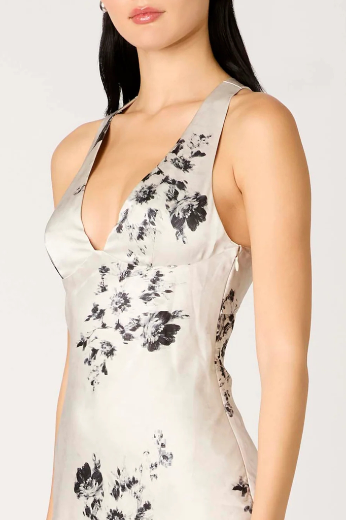 Timeless bias cut satin floral midi dress