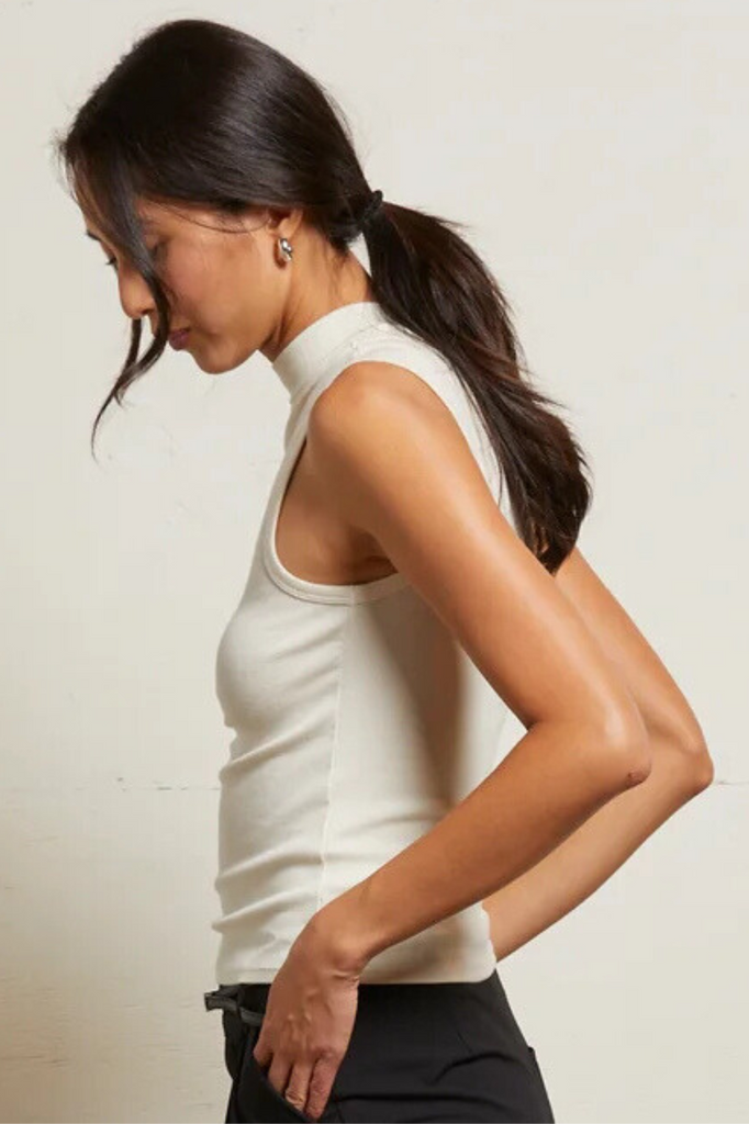 luxe rib mock neck tank off white