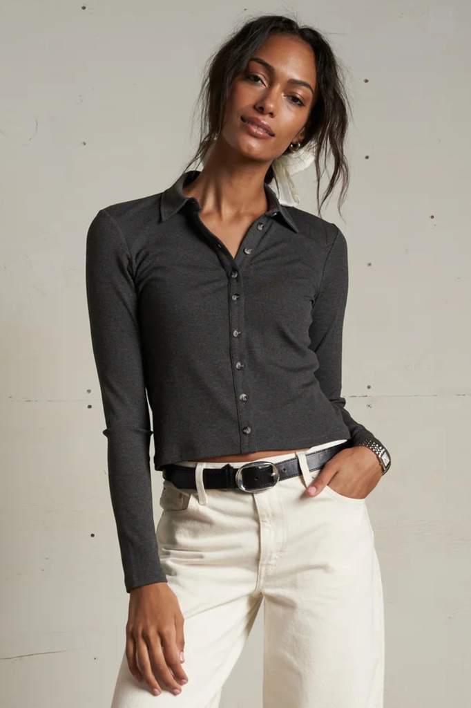 Luxe rib long sleeve button-down shirt