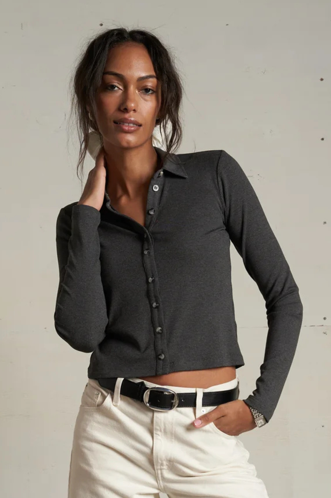Luxe rib long sleeve button-down shirt