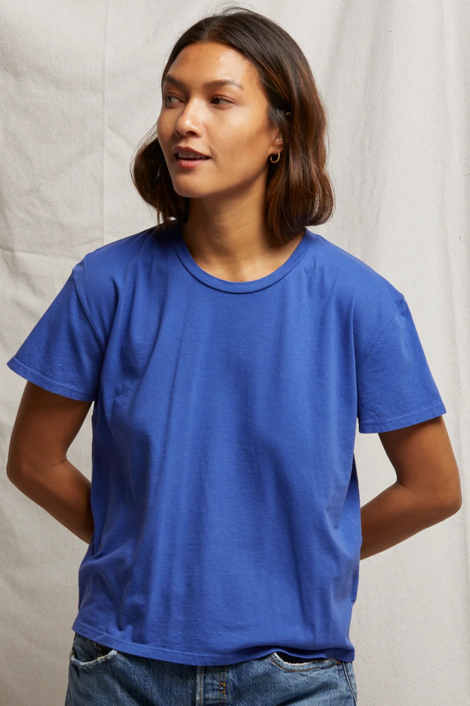 neon blue crispy lightweight cotton boxy crew tee