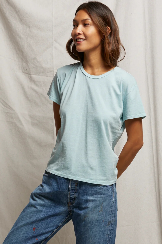 light blue crispy lightweight cotton boxy crew tee