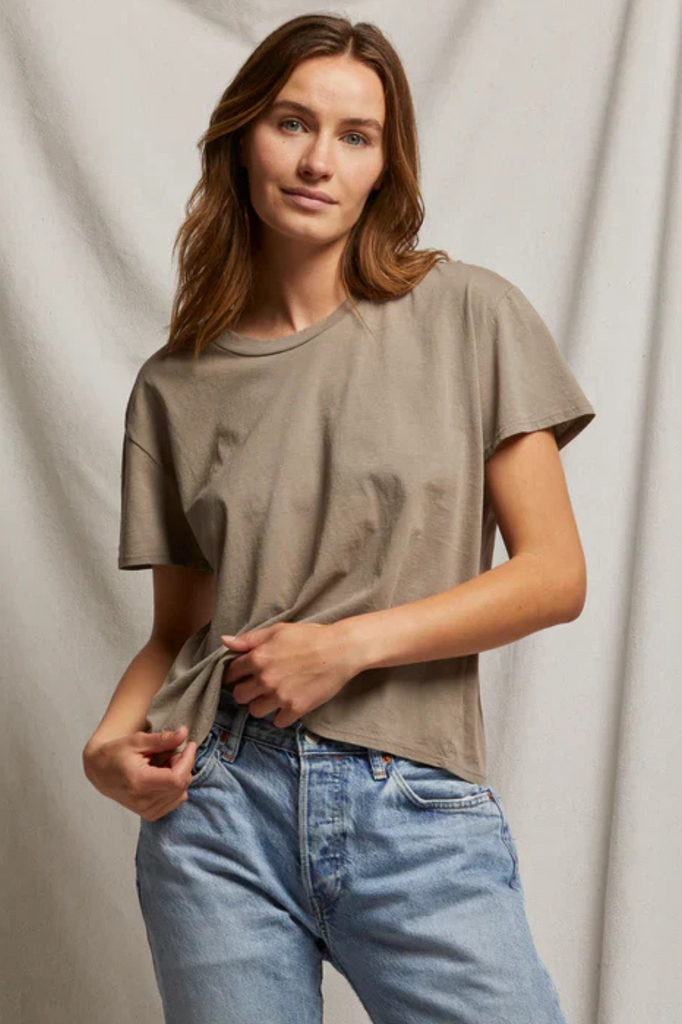 gray brown crispy lightweight cotton boxy crew tee