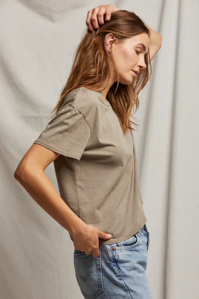 gray brown crispy lightweight cotton boxy crew tee