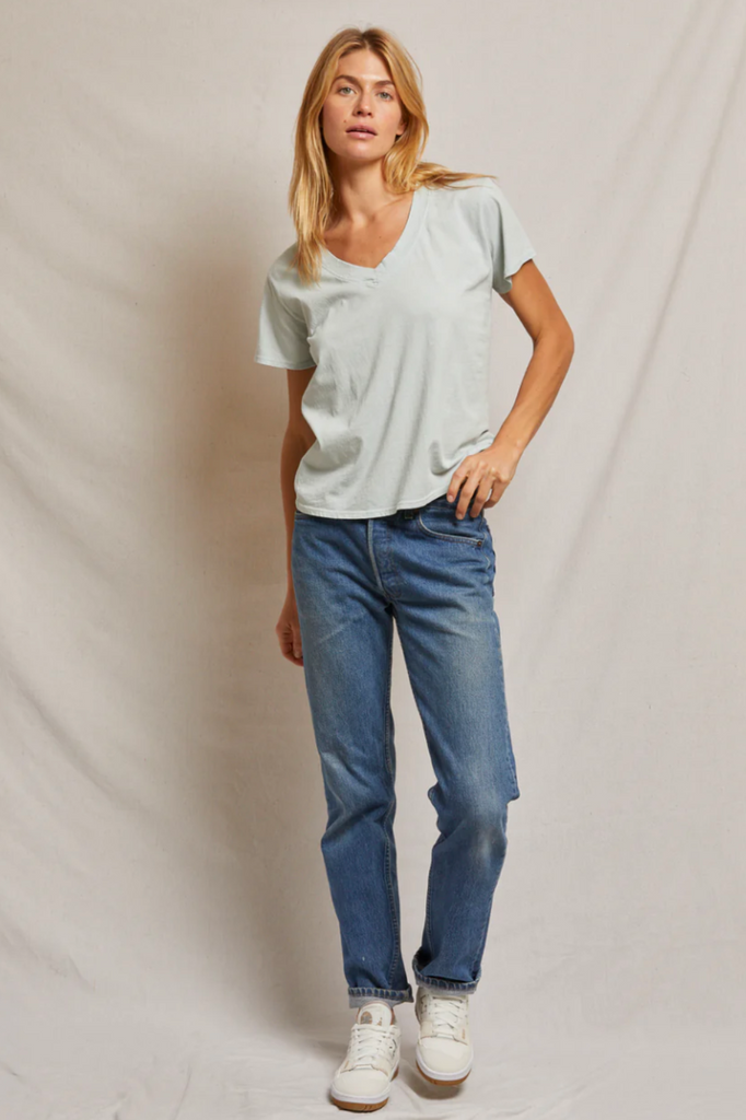 relaxed fit short sleeve v-neck t-shirt mint light green