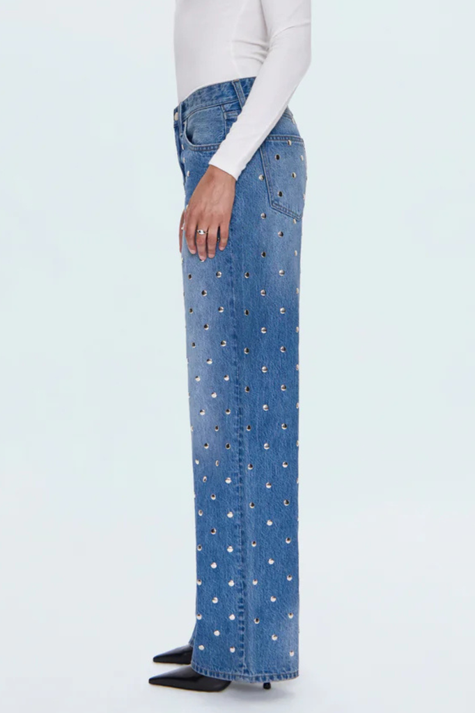 High rise baggy jeans studded from waist to toe