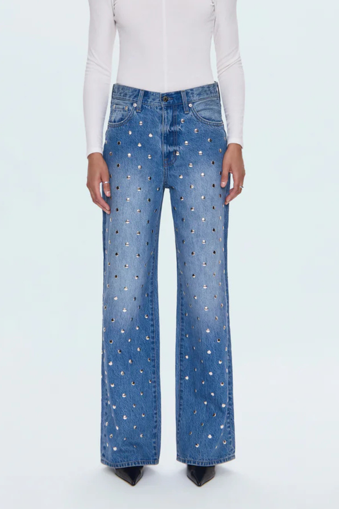 High rise baggy jeans studded from waist to toe