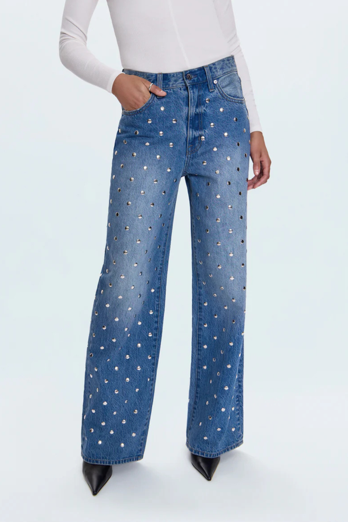 High rise baggy jeans studded from waist to toe