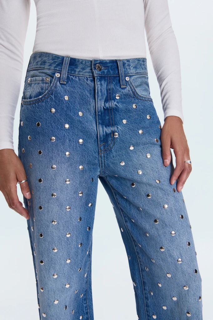 High rise baggy jeans studded from waist to toe