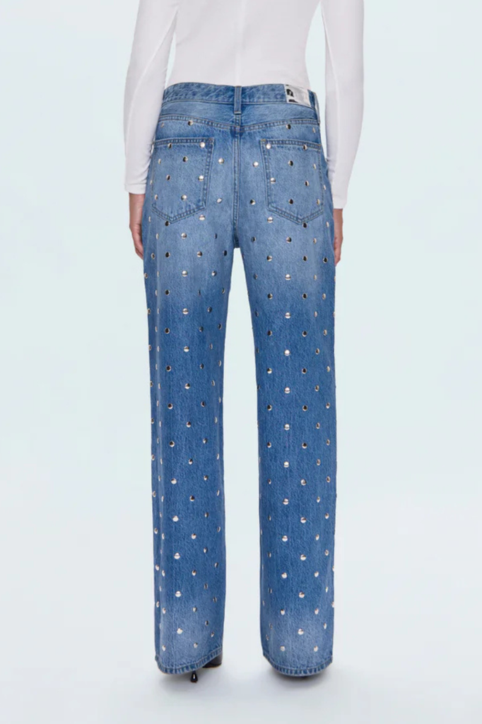 High rise baggy jeans studded from waist to toe