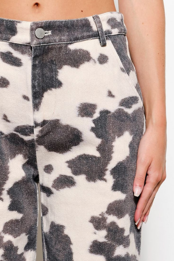 cow print womens denim jean pants