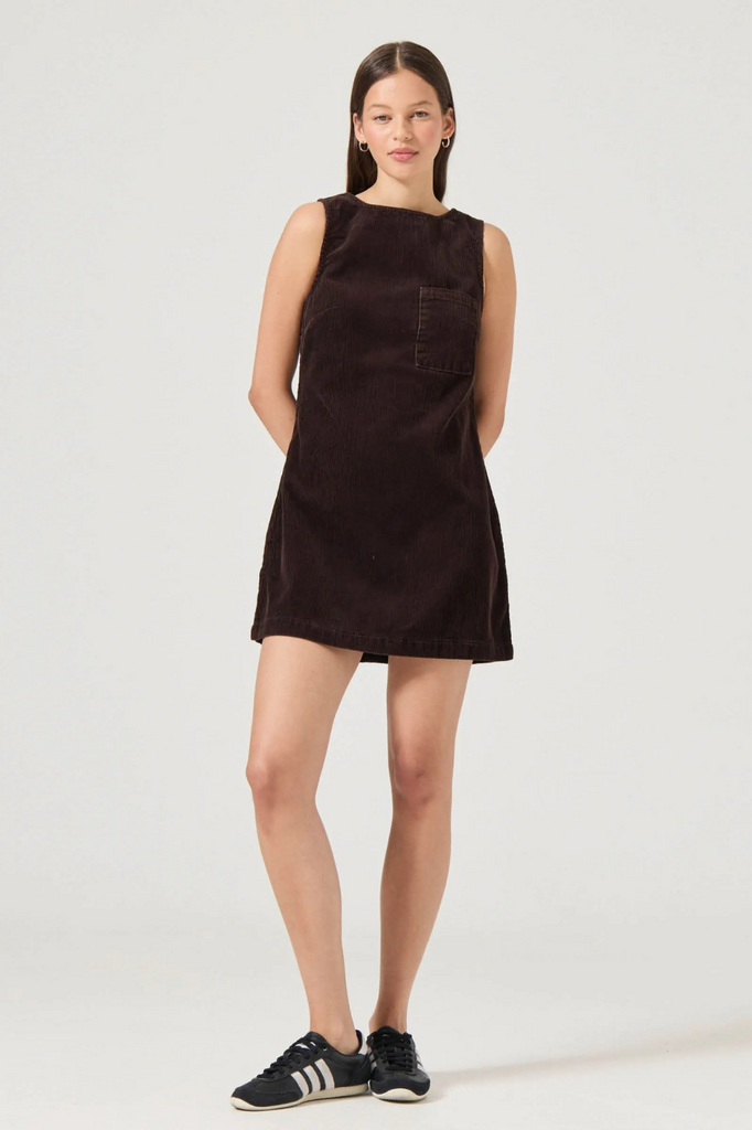 brown corduroy shift dress back zipper
