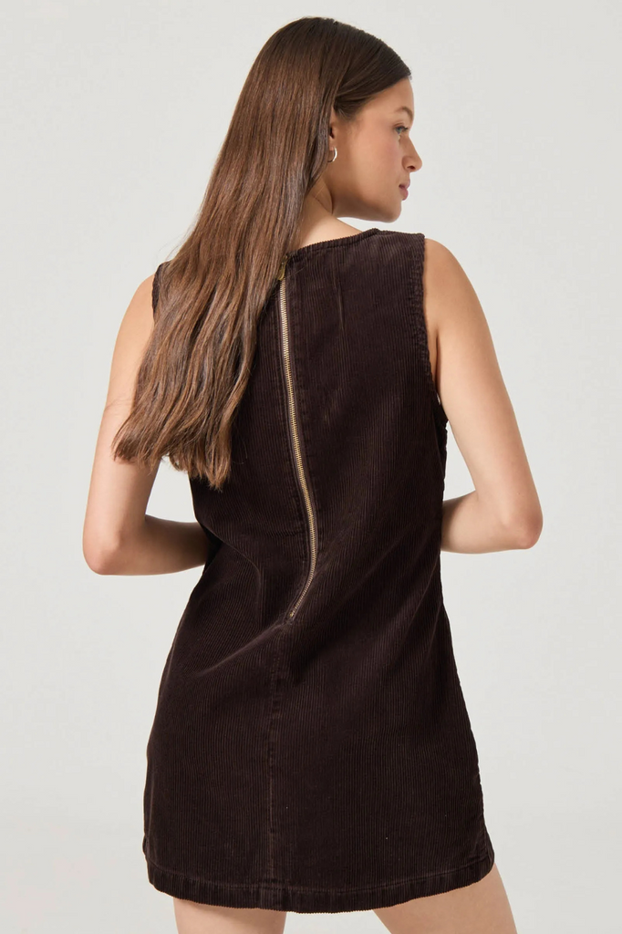 brown corduroy shift dress back zipper