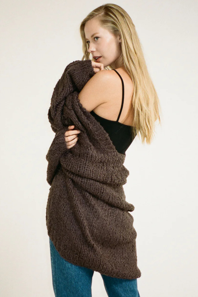 Chunky brown long knit cardigan