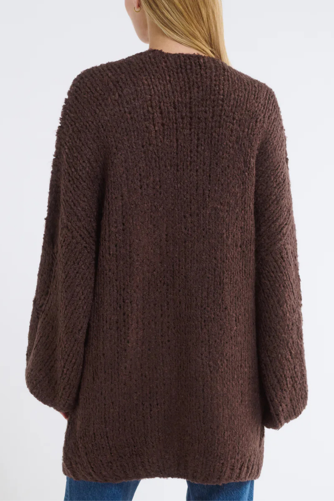 Chunky brown long knit cardigan