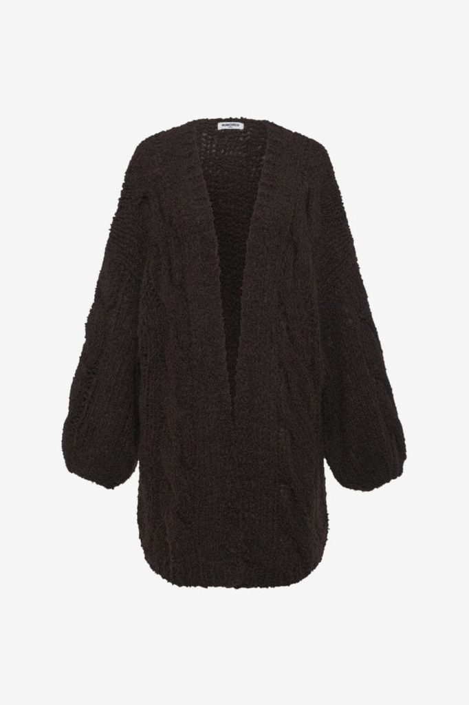 Chunky brown long knit cardigan