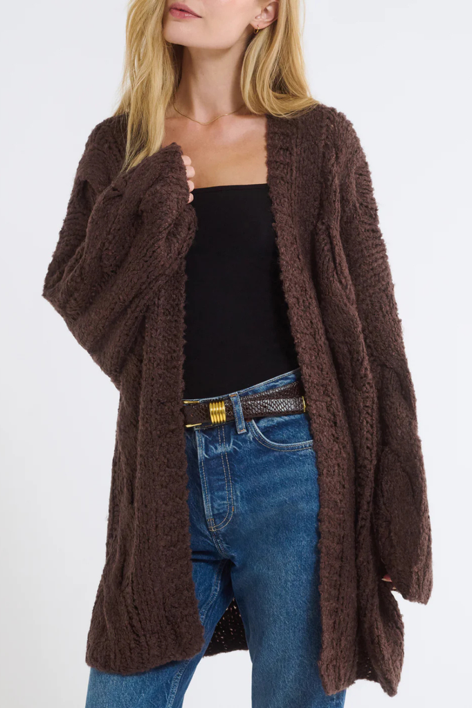 Chunky brown long knit cardigan