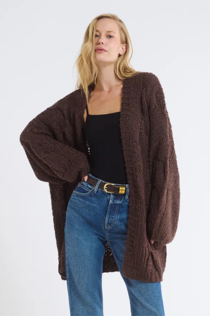 Chunky brown long knit cardigan