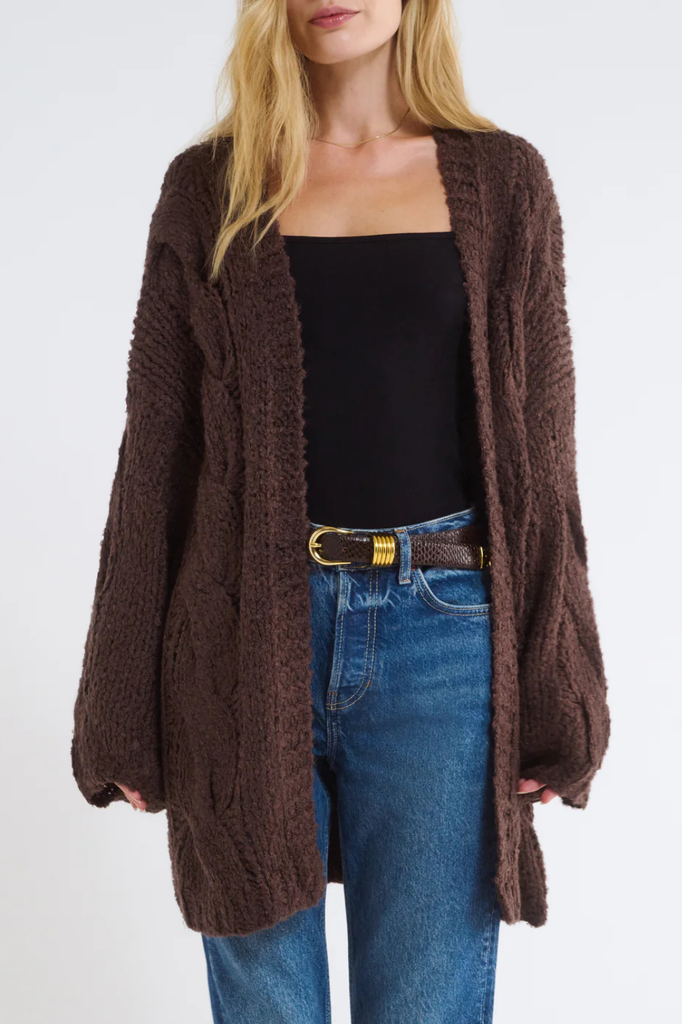 Chunky brown long knit cardigan