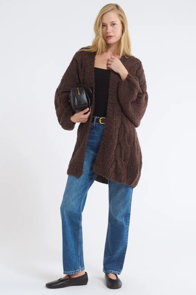 Chunky brown long knit cardigan