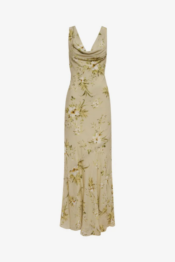 Sage green floral maxi dress made in a lightweight crepe fabric