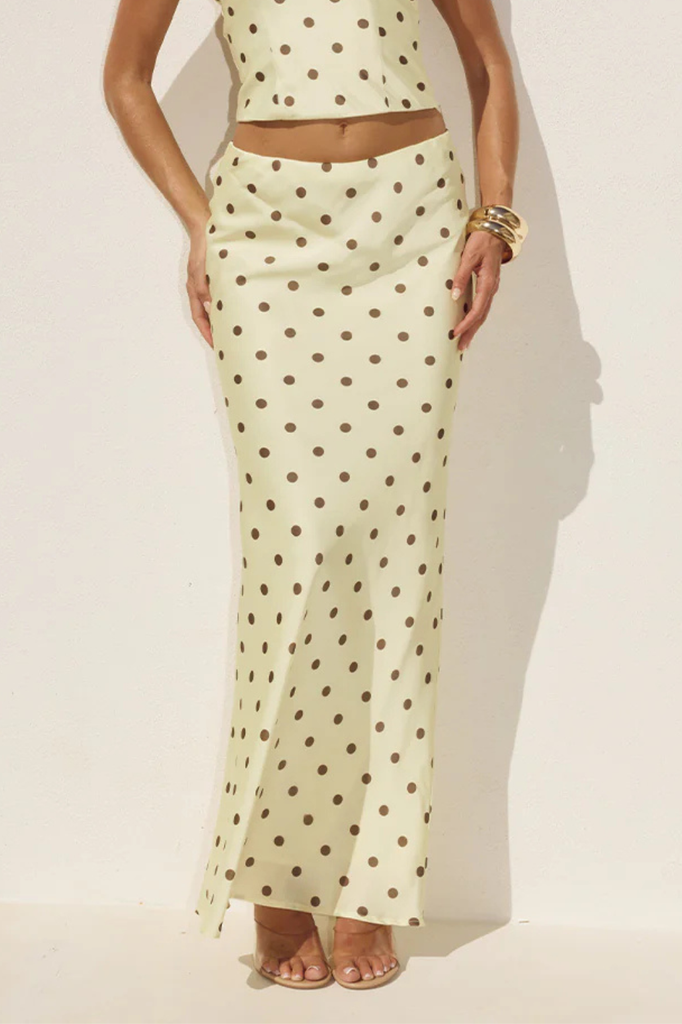 Slip style maxi yellow with chocolate polka dot skirt