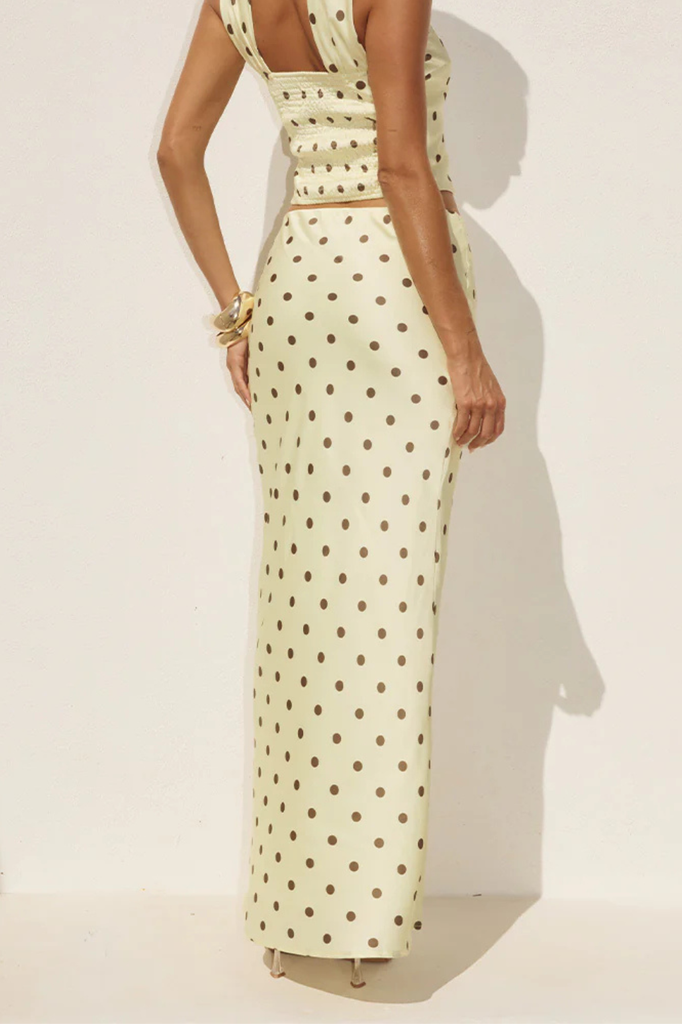 Slip style maxi yellow with chocolate polka dot skirt