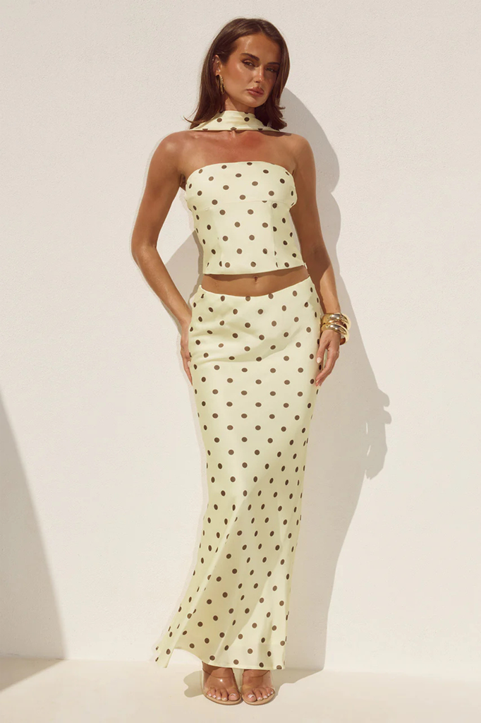 Slip style maxi yellow with chocolate polka dot skirt