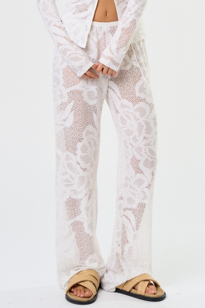white floral lace cover up swim pants